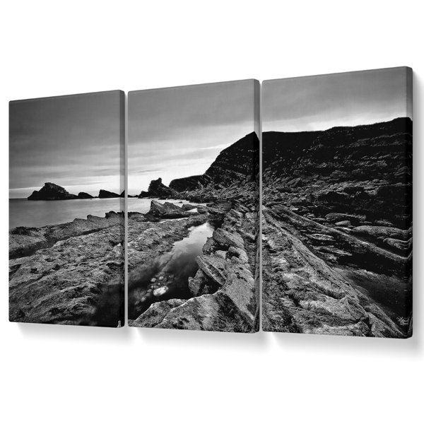 Highland Dunes B N W Cliffs Around The Ocean Canvas 3 Panel Set